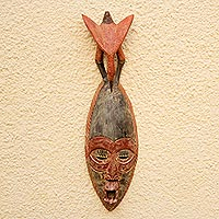 African wood mask, 'Eagle Head' - African Wood Mask with an Eagle on Top from Ghana