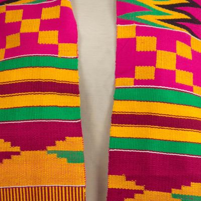 Rayon and cotton blend kente scarf, 'Fathia Elegance' (1 strip) - Vibrant One Cotton Blend Kente Scarf from Ghana