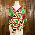 Three Strips Handwoven Green and Red African Kente Shawl, 'Akan Blessing'
