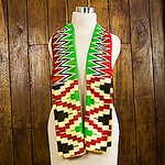 Two Strips Handwoven Green and Red African Kente Scarf, 'Akan Blessing'