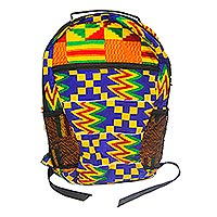 Cotton backpack, 'Colorful Kente' - Kente-Print Cotton Backpack Crafted in Ghana