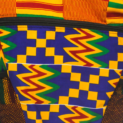 Cotton backpack, 'Colorful Kente' - Kente-Print Cotton Backpack Crafted in Ghana