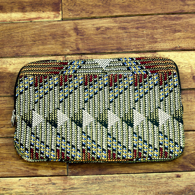 Cotton laptop case, 'Weave Motif' - Weave Motif Printed Cotton Laptop Bag from Ghana