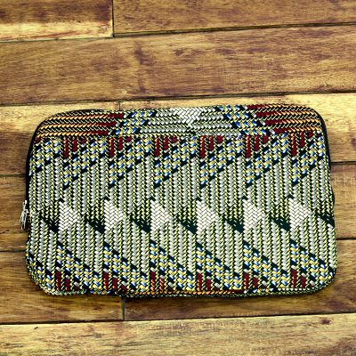 Cotton laptop case, 'Weave Motif' - Weave Motif Printed Cotton Laptop Bag from Ghana