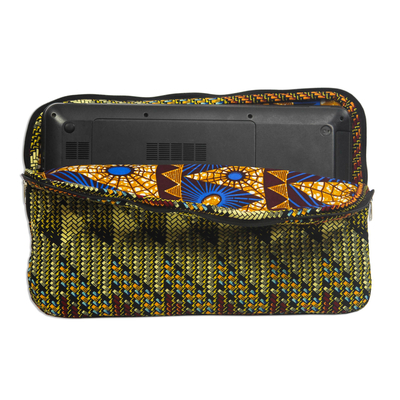 Cotton laptop bag, 'Weave Motif' - Weave Motif Printed Cotton Laptop Bag from Ghana