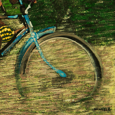 „Der Sonnenmann“ (2019) – Signiertes expressionistisches Gemälde eines Mannes auf einem Fahrrad (2019)