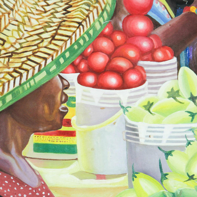 'Makola Market Day in Accra' - Colorful Market Scene Painting from Ghana