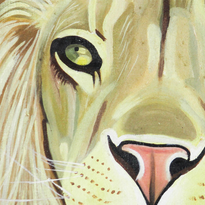'The Humble Lion from the Jungle of Africa' - Signed Painting of a Lion from Ghana