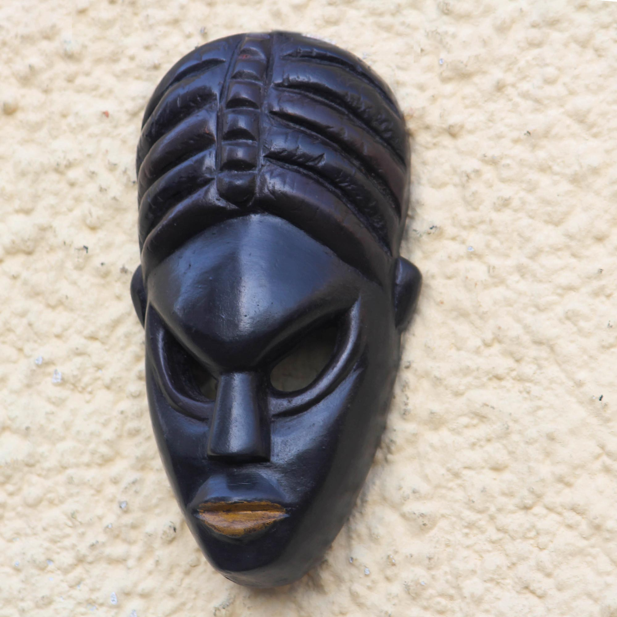 Hand Carved African Sese Wood Mask In Black From Ghana Fritete Novica