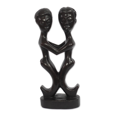 Wood sculpture, 'Biako Ye' - Hand-Carved Romantic Sese Wood Sculpture from Ghana