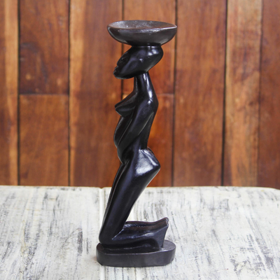 Escultura de madera, 'Somuyie' - Escultura de forma femenina de madera Sese elaborada en Ghana