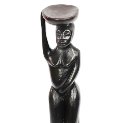 Escultura de madera, 'Somuyie' - Escultura de forma femenina de madera Sese elaborada en Ghana