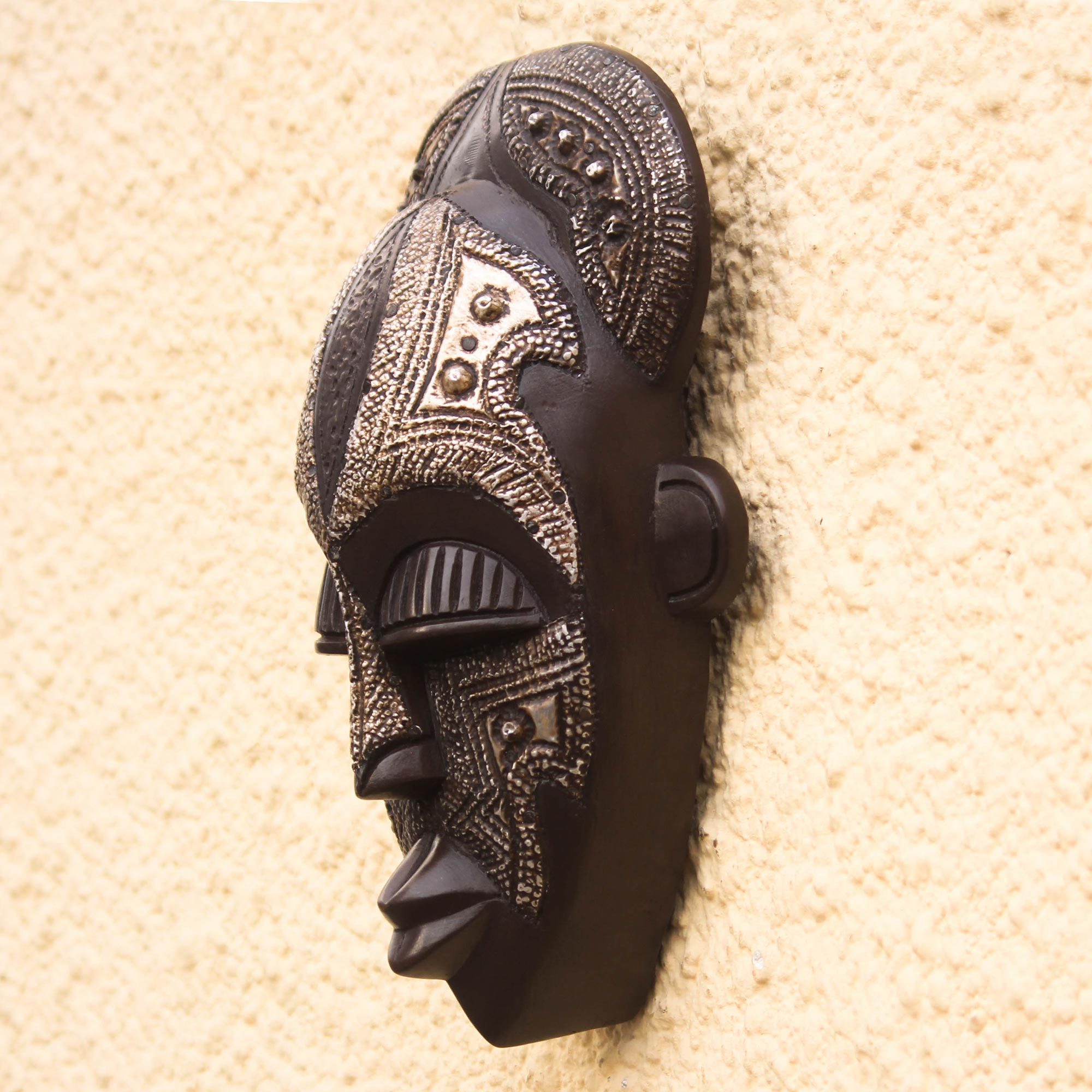 African Wood Mask Inspired by Queen Asantewaa from Ghana Eye of