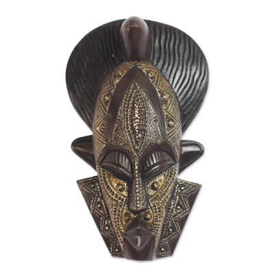 Máscara de madera africana - Máscara de madera africana con temática de la reina Asantewaa de Ghana