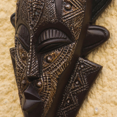 African wood mask, 'Asantewaa Face' - Queen Asantewaa-Themed African Wood Mask from Ghana