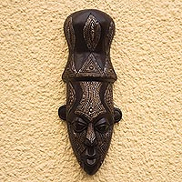 African wood mask, 'Shango' - God of War-Themed African Wood Mask from Ghana