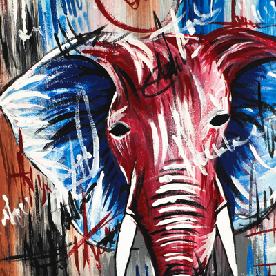 'Reflection' - Signed Freestyle Elephant Painting from Ghana