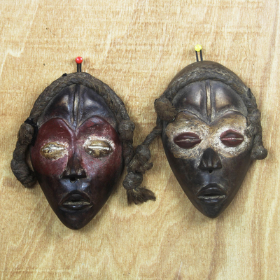 African wood masks, 'Dan Travelers' (pair) - Dan-Inspired African Wood Masks from Ghana (Pair)