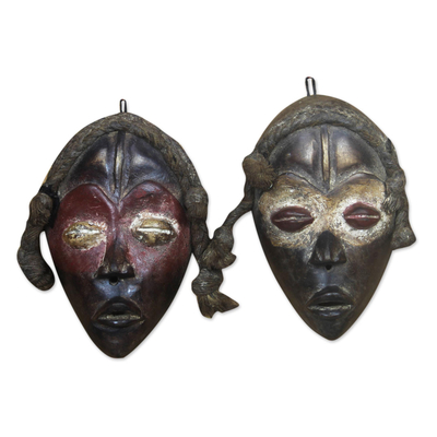 African wood masks, 'Dan Travelers' (pair) - Dan-Inspired African Wood Masks from Ghana (Pair)