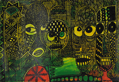 'Elders Forum' - Pintura expresionista de ancianos africanos de Ghana