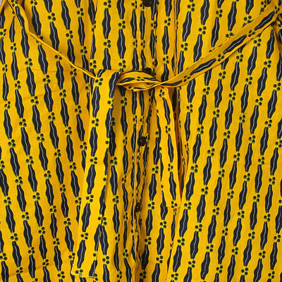 Kurzarm-Hemdblusenkleid aus bedruckter Baumwolle in Safran
