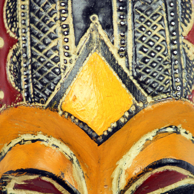 African wood mask, 'Kamgoli Be' - Rustic African Wood Mask in Orange from Ghana