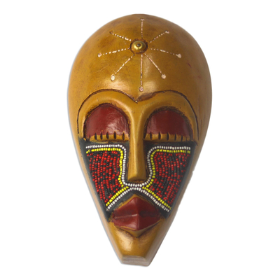 Recycled glass beaded African wood mask, 'Eco Esbuna' - African Wood Mask Accented with Recycled Glass Beads
