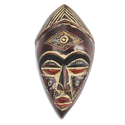 Afrikanische Holzmaske - Rustikale afrikanische Maske aus Holz und Aluminium aus Ghana