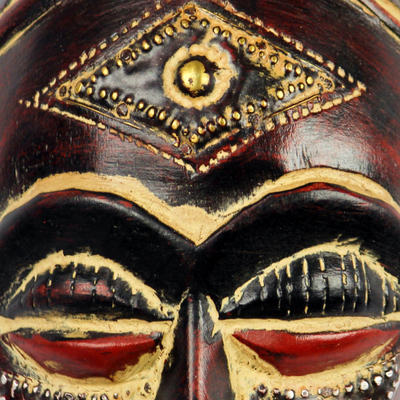 Máscara de madera africana - Máscara africana rústica de madera y aluminio de Ghana