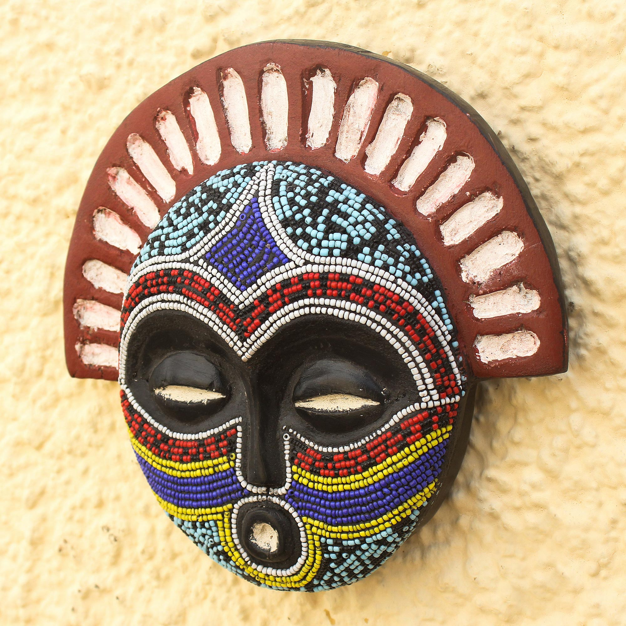 Recycled Glass Beaded African Wood Mask Created in Ghana - Beautiful ...