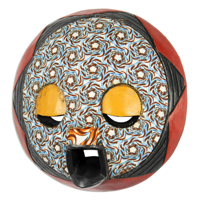 African wood mask, 'Fabric Face' - African Wood and Cotton Mask from Ghana