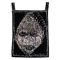 Cotton batik wall hanging, 'River Mask' - One of a Kind Cotton Batik Wall Hanging