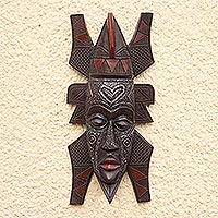 African wood mask, 'Warm Heart' - African Sese Wood and Aluminum Plated Mask