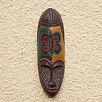 Colorful African Sese Wood and Aluminum Mask from Ghana - African ...