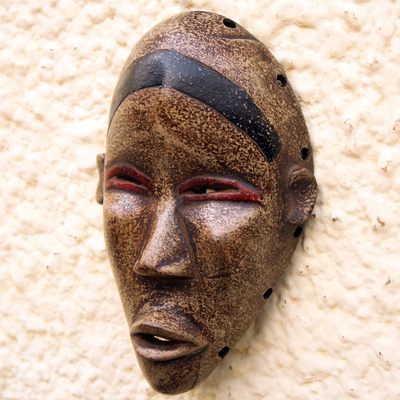 African wood mask, 'Inquisitive Dan' - Dan-Style African Wood Mask with Squinted Eyes from Ghana