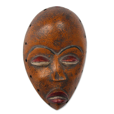 Afrikanische Holzmaske, 'Orange Dan' - Afrikanische Holzmaske im Dan-Stil in Orange aus Ghana
