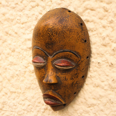 African wood mask, 'Orange Dan' - Dan-Style African Wood Mask in Orange from Ghana