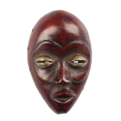 Wood mask, 'Crimson Dan' - Hand Carved and Painted Red Dan Wall Mask