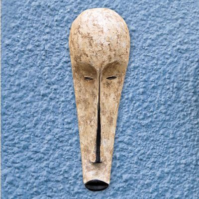 African wood mask, 'Big Forehead' - Handcrafted African Sese Wood Mask