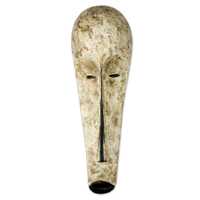African wood mask, 'Big Forehead' - Handcrafted African Sese Wood Mask