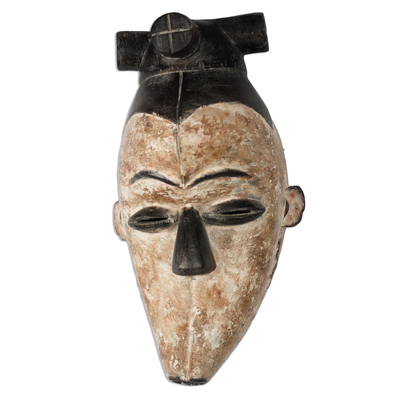 Wood mask, 'Fang Legend' - Fang Style Wood Wall Mask from Ghana