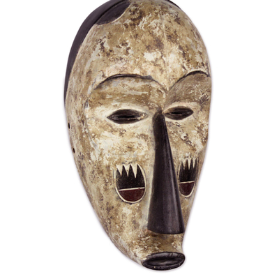 Máscara de madera - Máscara de pared de madera tallada a mano estilo colmillo de Ghana