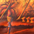 Wenn die Sonne untergegangen ist - Expressionistische Malerei von Palmen bei Sonnenuntergang aus Ghana