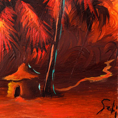 'Sun Set in Ada' - Signed Expressionist Landscape Painting at Sunset from Ghana