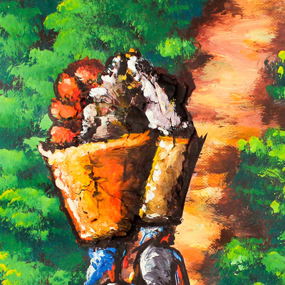 'On Their Way Home' - Green Impressionist Landscape Painting from Ghana