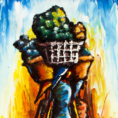 'Al mercado I' - Pintura expresionista de vendedores de mercado de Ghana
