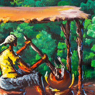Kochzeit‘. - Impressionistisches Gemälde einer kochenden Frau aus Ghana