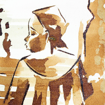 „Lieblings-Hütte“. - Braunes expressionistisches Gemälde eines Hutverkäufers aus Ghana