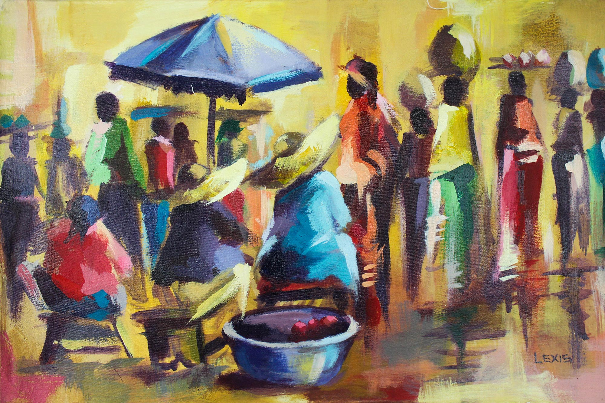 Signed Impressionist Market Scene Painting From Ghana Market Day Today NOVICA