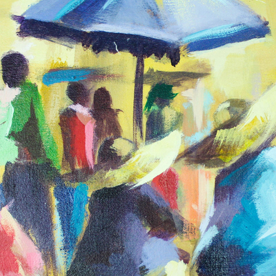 Markttag heute – Signierte impressionistische Marktszenenmalerei aus Ghana